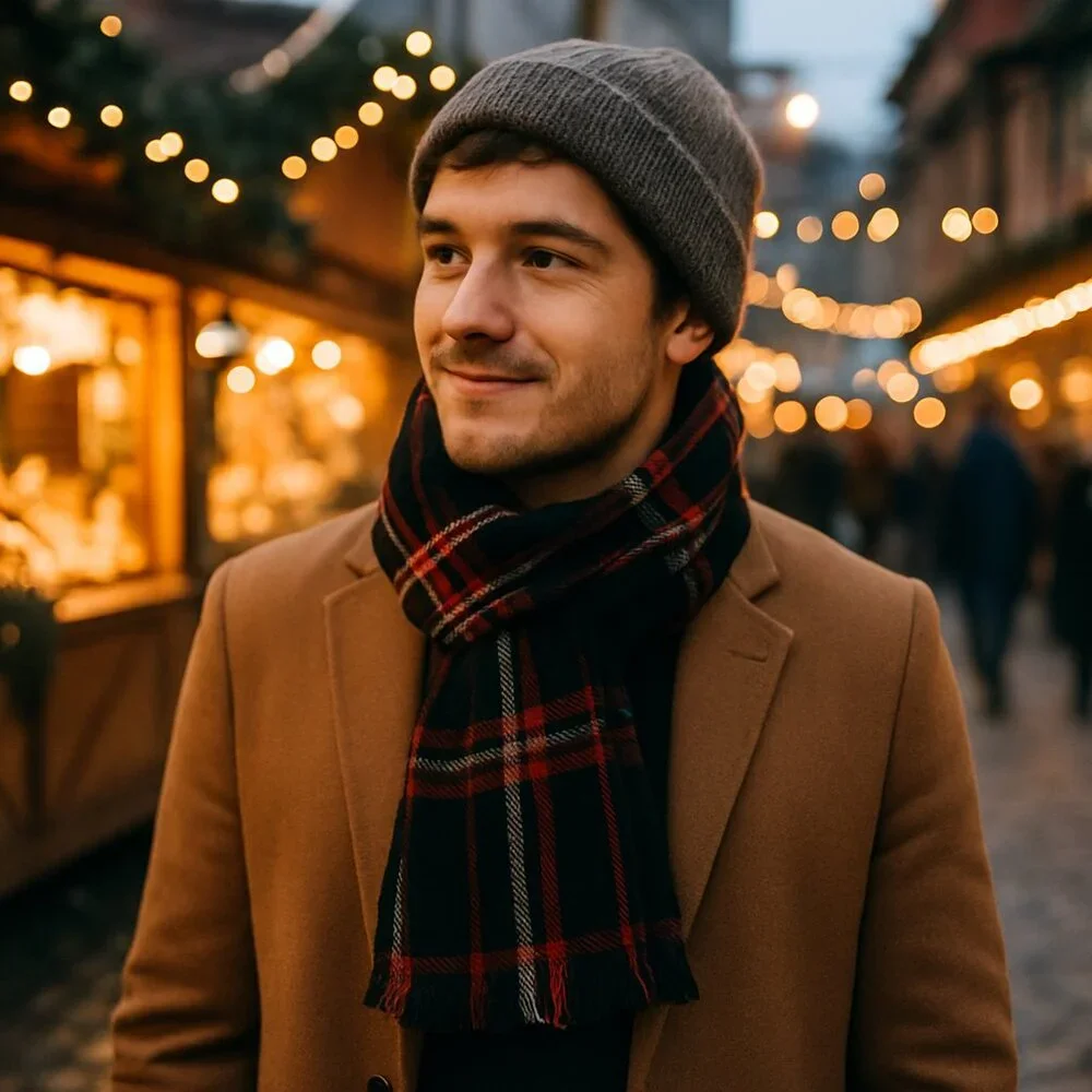 Black & Red Plaid Winter Scarf (Unisex)